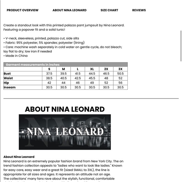 Nwt NINA LEONARD fashion v-neck jumpsuit - Picture 2 of 6